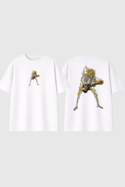 urbvn Tricou oversize alb cu imprimeu Skull Rock Design