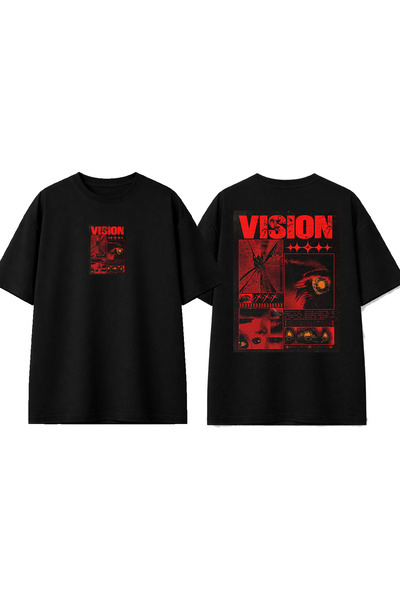 urbvn Tricou negru oversize cu imprimeu Vision Design