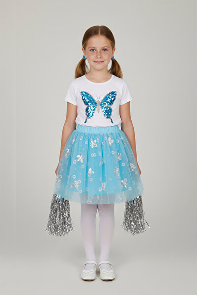 FATELLA Set fustă tutu și tricou model fluture turcoaz pentru fete, ținută de...