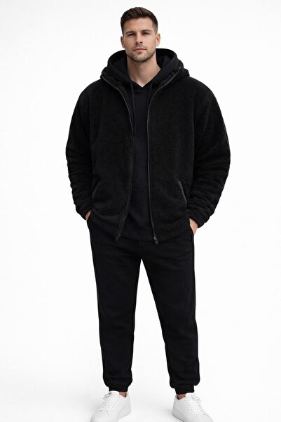 WENMİNG Men's 3 Threaded Sweatpants Set + Zippered Plush Jacket 3-Piece Combi...