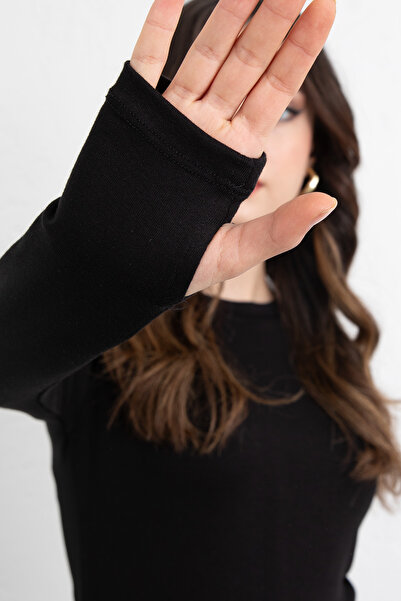 Salih Çelebi Μπλούζα με άνοιγμα για τα δάχτυλα Y2044 - ΜΑΥΡΗ