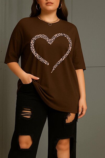 Oksit Love Women's Large Size Oversized Printed Crew Neck Cotton T-Shirt Rela...