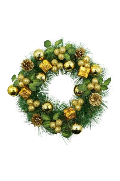 Avaleea Coroană de Crăciun pentru ușă, Verde/Auriu, 35 cm, PVC, Artificială, ...