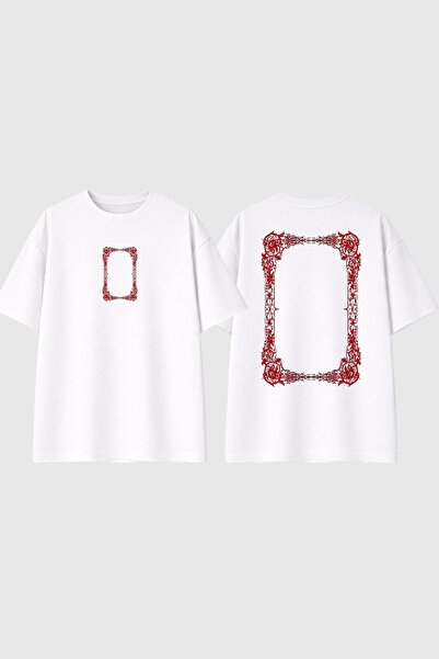 urbvn Red Frame Design Printed White Oversize T-Shirt