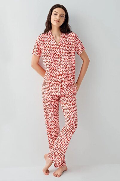 YUYİ Arnetta 100% Cotton Shirt Collar Front Buttoned Short Sleeves Women's Pa...