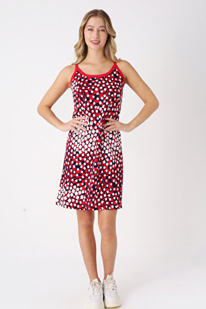 İntensive Patterned Navy Blue 100% Cotton Women's Strap Dress