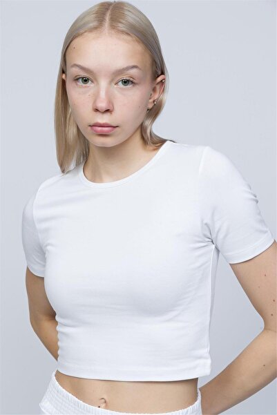 OBJE Women's White Lycra Cotton Crop