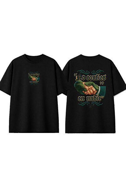 urbvn Handshake Snake Design Printed Black Oversize T-Shirt