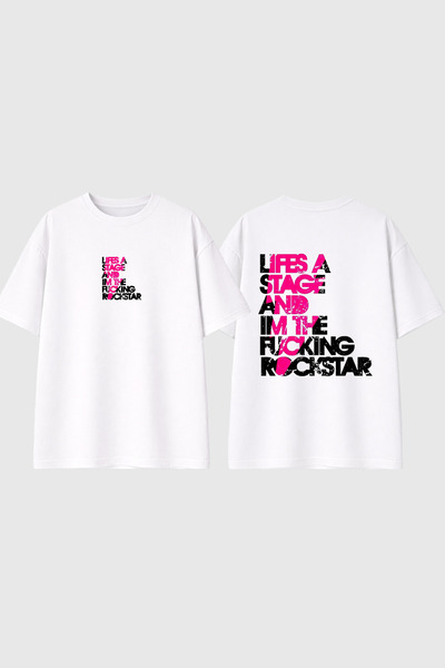 urbvn Life Is a Stage Design Printed White Oversize T-Shirt