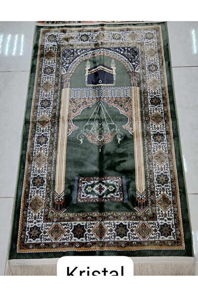 Gerenic سجادة صلاة مخملية خضراء اللون من طراز "كريستال" بتصميم مستوحى من الكع...