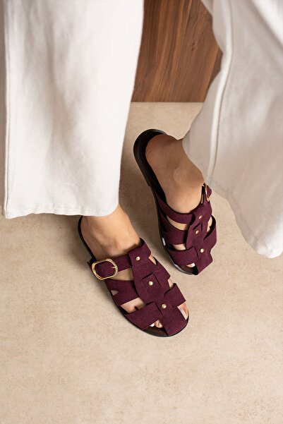 Yula Fashion Shoes Lady Women's Buckle Suede Belt Detailed Buckle Slippers