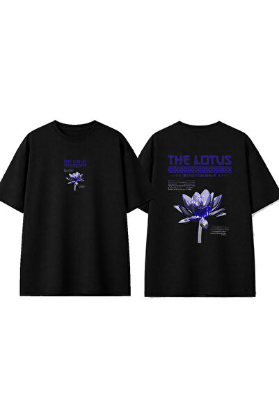 urbvn Το μπλουζάκι με στάμπα Lotus Design σε μαύρο χρώμα και oversized γραμμή