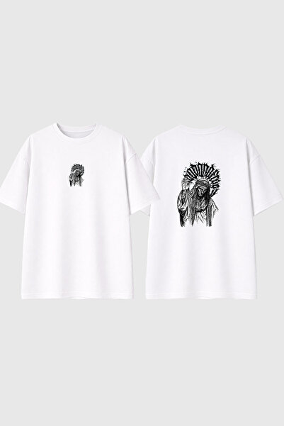 urbvn Tricou supradimensionat alb cu imprimeu Ancient Men Design