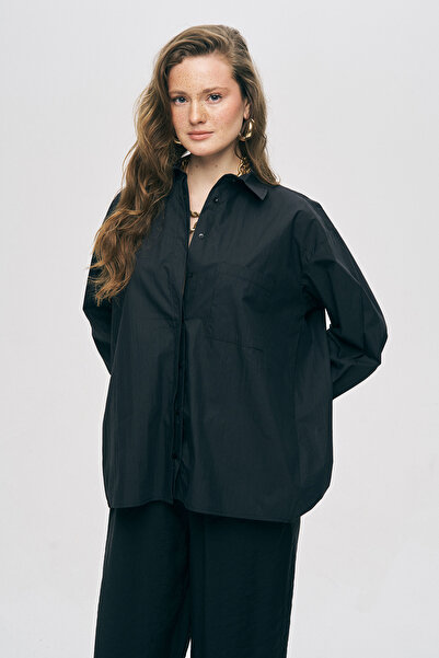 Orfeo Negro Women's Single Pocket Minimalist Solid Color Shirt