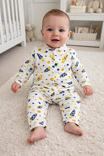 OMY %100 Pamuklu 3-6-9 Ay Desenli Tulum&hastane Çıkışı Yenidoğan Baskılı Tulu...