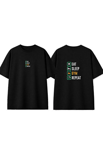 urbvn Gym Mod Design Printed Black Oversize T-Shirt