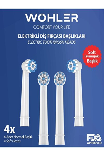 Wohler Şarjlı ve Pilli Diş Fırçası Yedek Başlığı Oral-B Uyumlu 4 Adet Yumuşak...