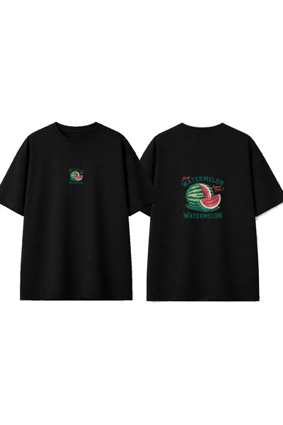 urbvn تي شيرت أسود كبير الحجم مطبوع بتصميم البطيخ العصيري