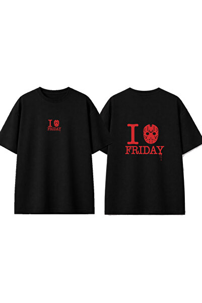 urbvn Tricou oversize negru cu imprimeu 13 Friday Design