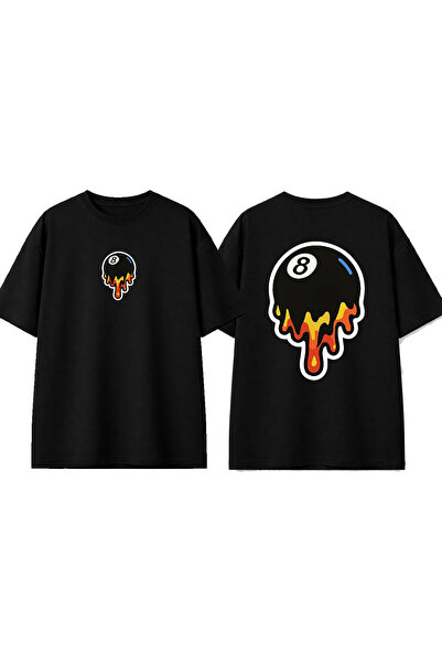 urbvn Μπλουζάκι 8 Ball Fire Design με στάμπα σε μαύρο χρώμα, oversized