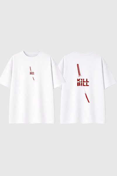 urbvn تي شيرت أبيض كبير الحجم مطبوع بتصميم سيف KILLBILL