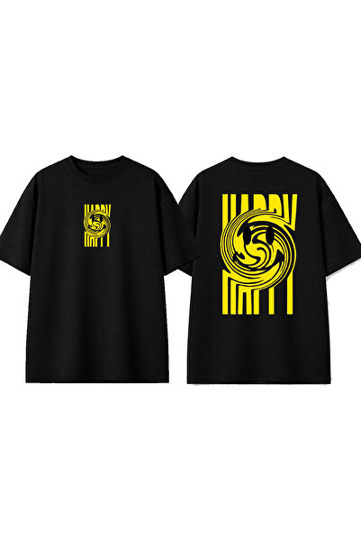 urbvn Tricou oversize negru cu imprimeu Smiles 3 Design