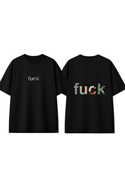 urbvn F  Ck Paint Design Printed Black Oversize T-Shirt