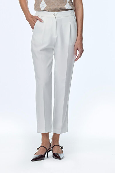 Zühre High Waist Fabric Ecru Trousers 0200