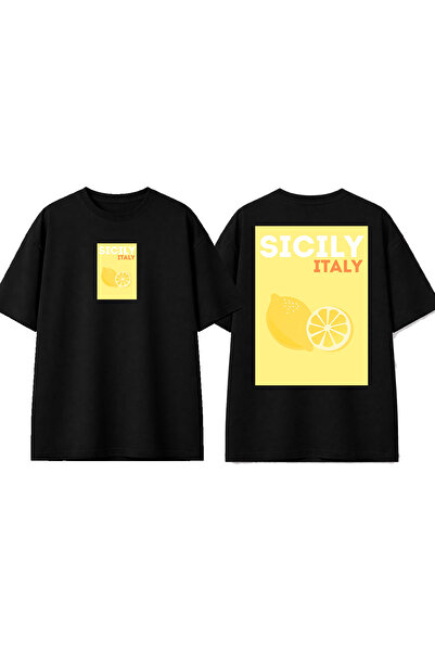 urbvn Sicily Design Printed Black Oversize T-Shirt