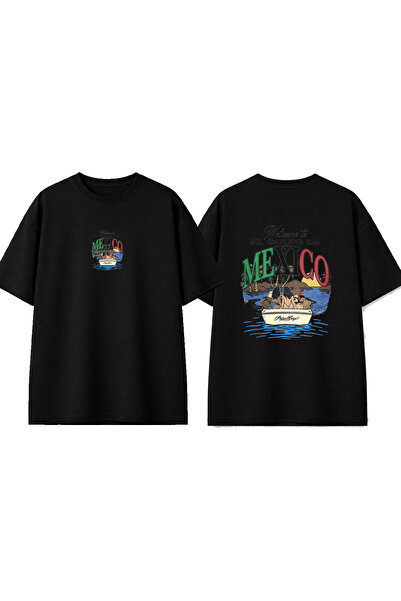 urbvn تي شيرت أسود كبير الحجم مطبوع بتصميم مكسيكي