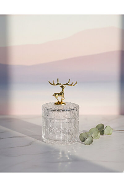 Furkan DEKORATİF KRİSTAL BÜYÜK BOY YUVARLAK CAM ŞEKERLİK GEYİKLİ GOLD