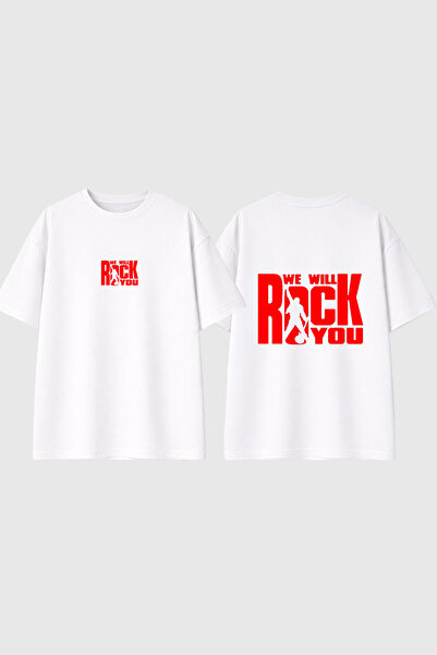 urbvn Rock You Design Printed White Oversize T-Shirt