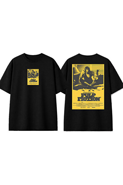 urbvn تي شيرت أسود كبير الحجم مطبوع بتصميم خيالي