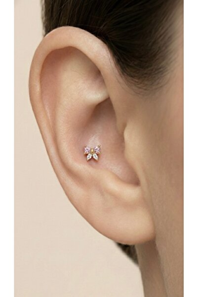 alysa jewelry Cerrahi Çelik fiyonk pembe zirkon taşlı Piercing, Tragus, helik...