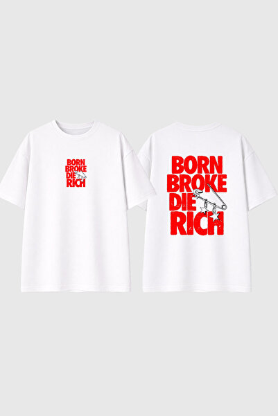 urbvn Μπλουζάκι Born Broke με στάμπα σχεδίου, λευκό, oversized