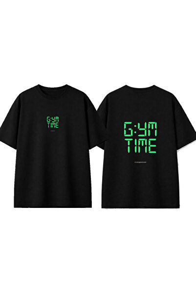 urbvn Gym Time Design Printed Black Oversize T-Shirt