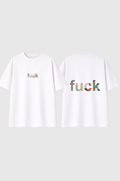 urbvn F  Ck Paint Design Printed White Oversize t Shirt