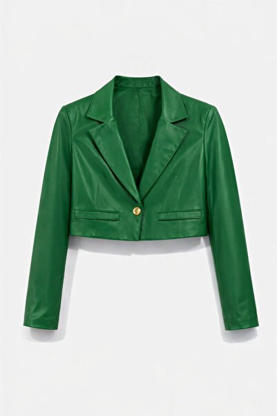 codemark Women's Green Short Jacket – Leather Look, Single Button, Stylish De...