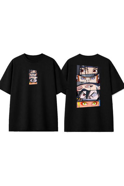 urbvn Anime Eyes 2 Design Printed Black Oversize T-Shirt