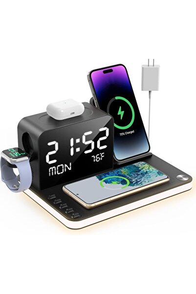 Generic محطة الشحن اللاسلكي بيزوس ماكس 7 في 1 مع ساعة
