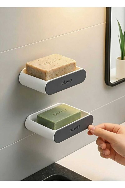 Pluvia Home 2’li Yapışkanlı Banyo & Mutfak Sabunluk ve Süngerlik Seti – Delme...