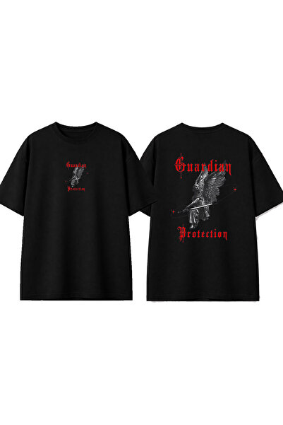 urbvn Tricou oversize negru cu imprimeu Guardian Protection Design