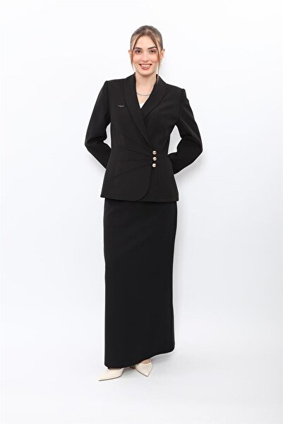 ÖNDER ÖZSOY Shawl Collar Double Breasted Model Jacket & Square Pocket Long Be...