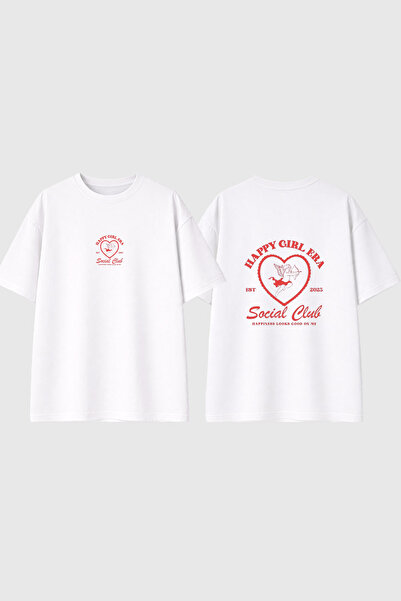 urbvn Happy Girl Era Design Printed White Oversize T-Shirt