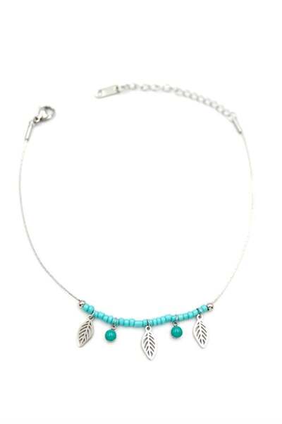 Mestore Beaded clover anklet - silver