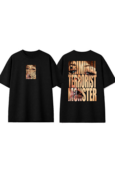 urbvn Criminal Monster Design Printed Black Oversize T-Shirt