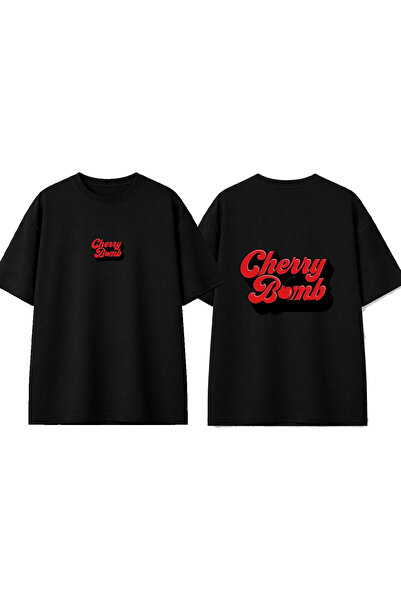 urbvn Tricou oversize negru cu imprimeu Cherry Bomb Design