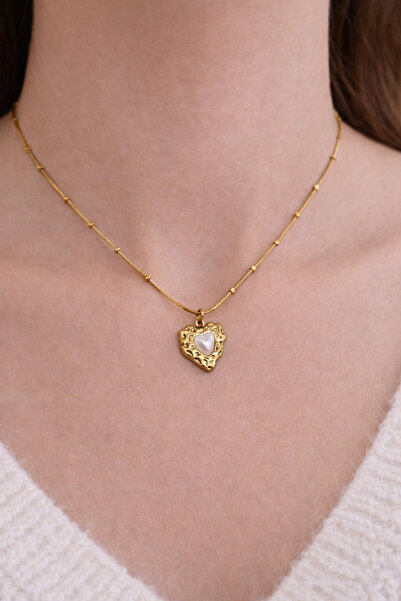 Tasarım Women's Bohemian Heart Necklace – Gold Color – Elegant Model with Thi...