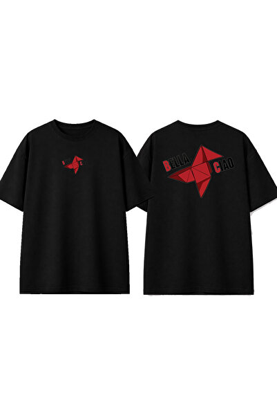 urbvn تي شيرت أسود كبير الحجم مطبوع بتصميم بيلا تشياو