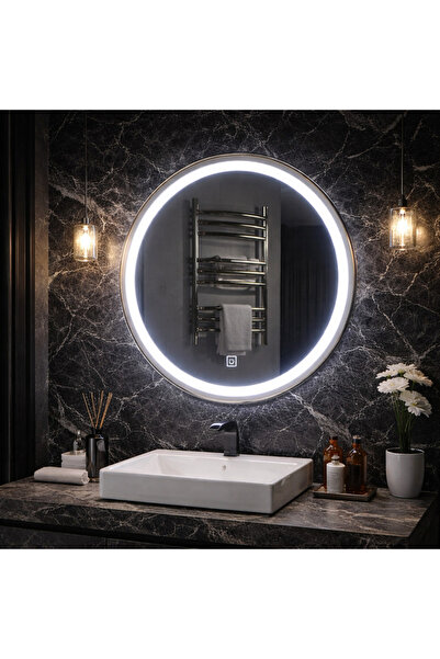 Alessandro DESIGN Oglinda LED Touch Gallio , Diametru 60cm, Lumina Rece 6000K, Sticla